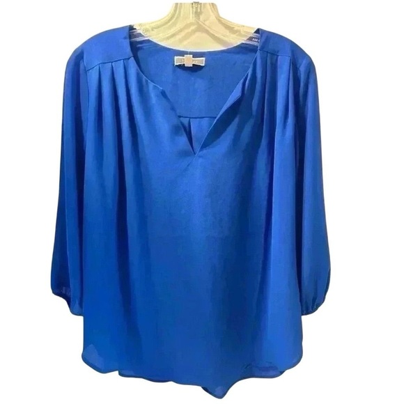 Pleione Royal Blue 3/4 Sleeve V-Neck Blouse- Size M - Picture 1 of 16